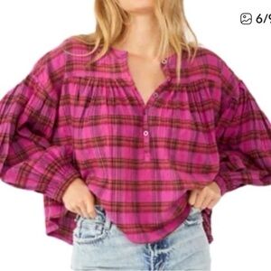 We the Free Jessi Pink plaid top Size L